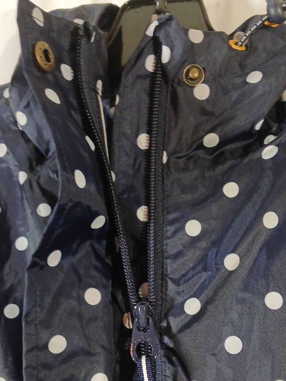 Joules NWT Womens 10 Rain Jacket Parka Blue Polka Dot Packable Waterproof Hooded - Picture 12 of 16